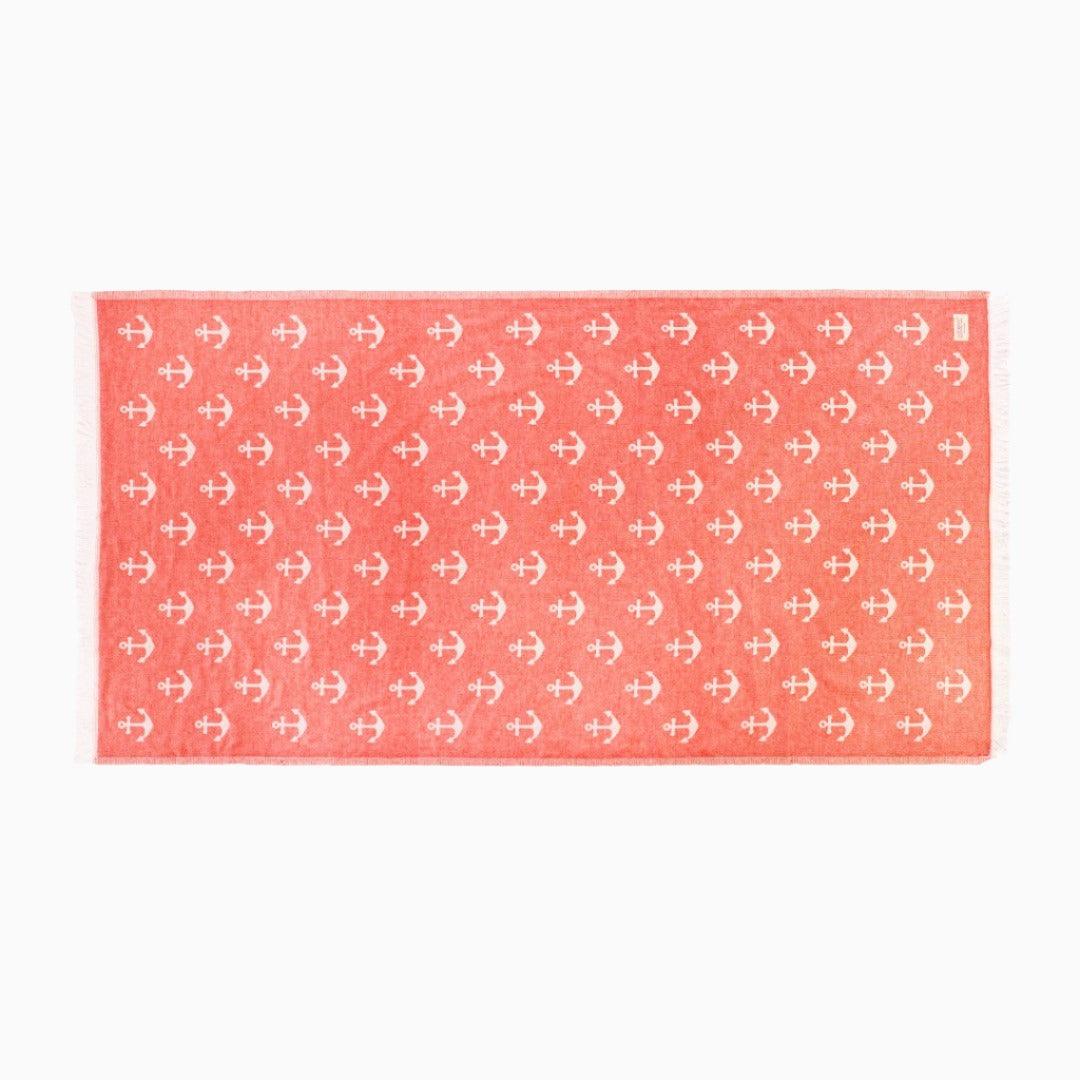 Luxurious Turkish Cotton Beach Towel - Anchor Design Pomegranate - TM-E59S-N8UD - Arconiz