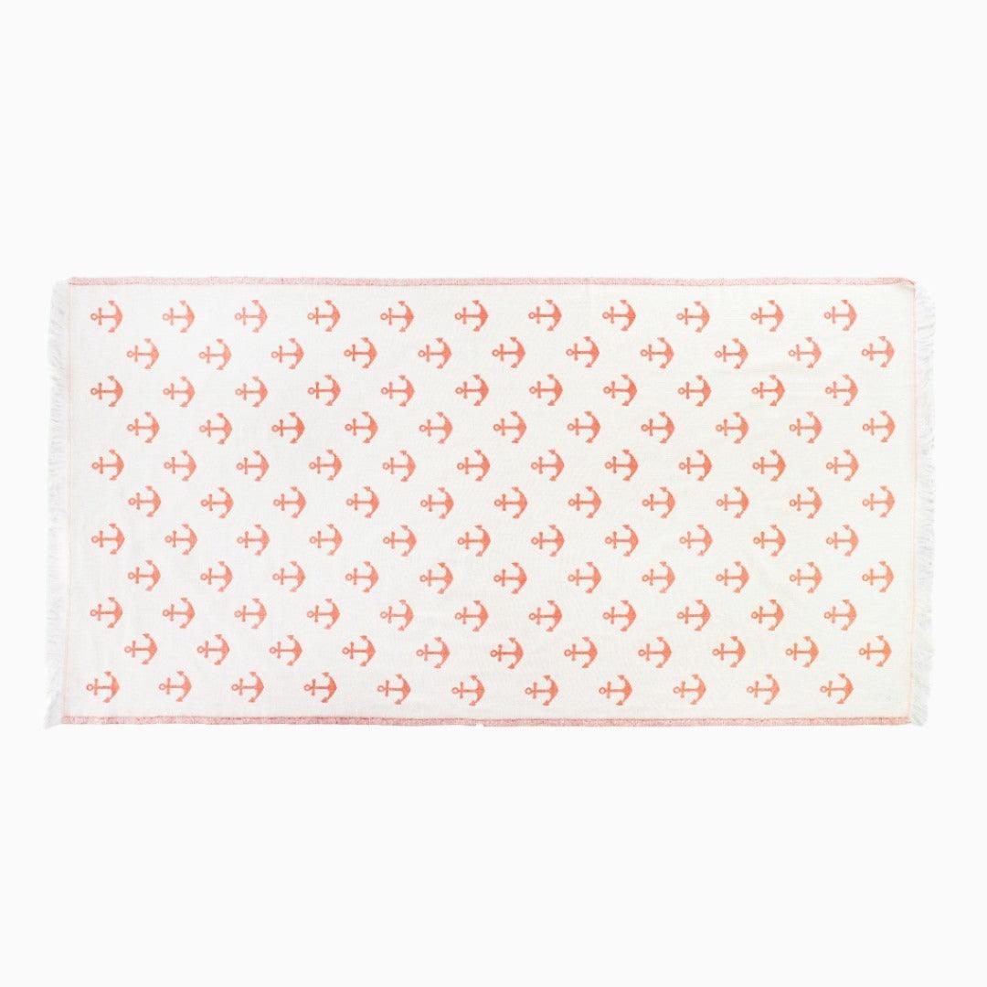 Luxurious Turkish Cotton Beach Towel - Anchor Design Pomegranate - TM-E59S-N8UD - Arconiz