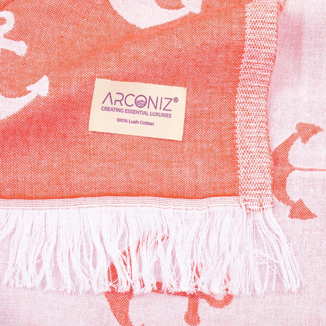 Luxurious Turkish Cotton Beach Towel - Anchor Design Pomegranate - TM-E59S-N8UD - Arconiz