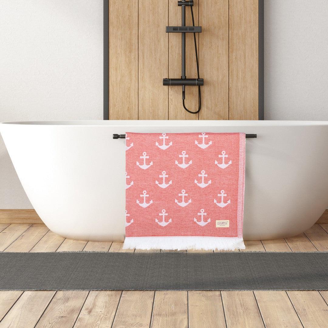 Luxurious Turkish Cotton Beach Towel - Anchor Design Pomegranate - TM-E59S-N8UD - Arconiz