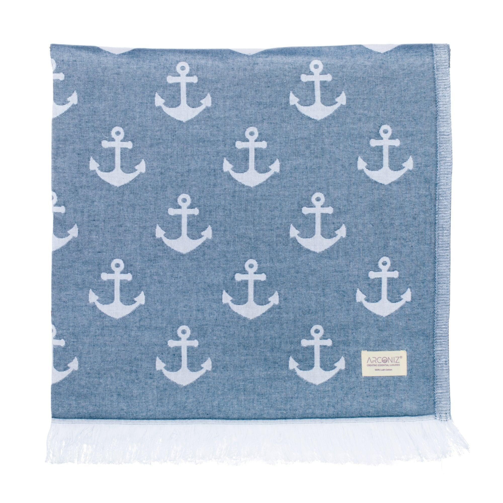 Luxurious Turkish Cotton Beach Towel - Anchor Design Blue - RQ-HVTV-GYI5 - Arconiz