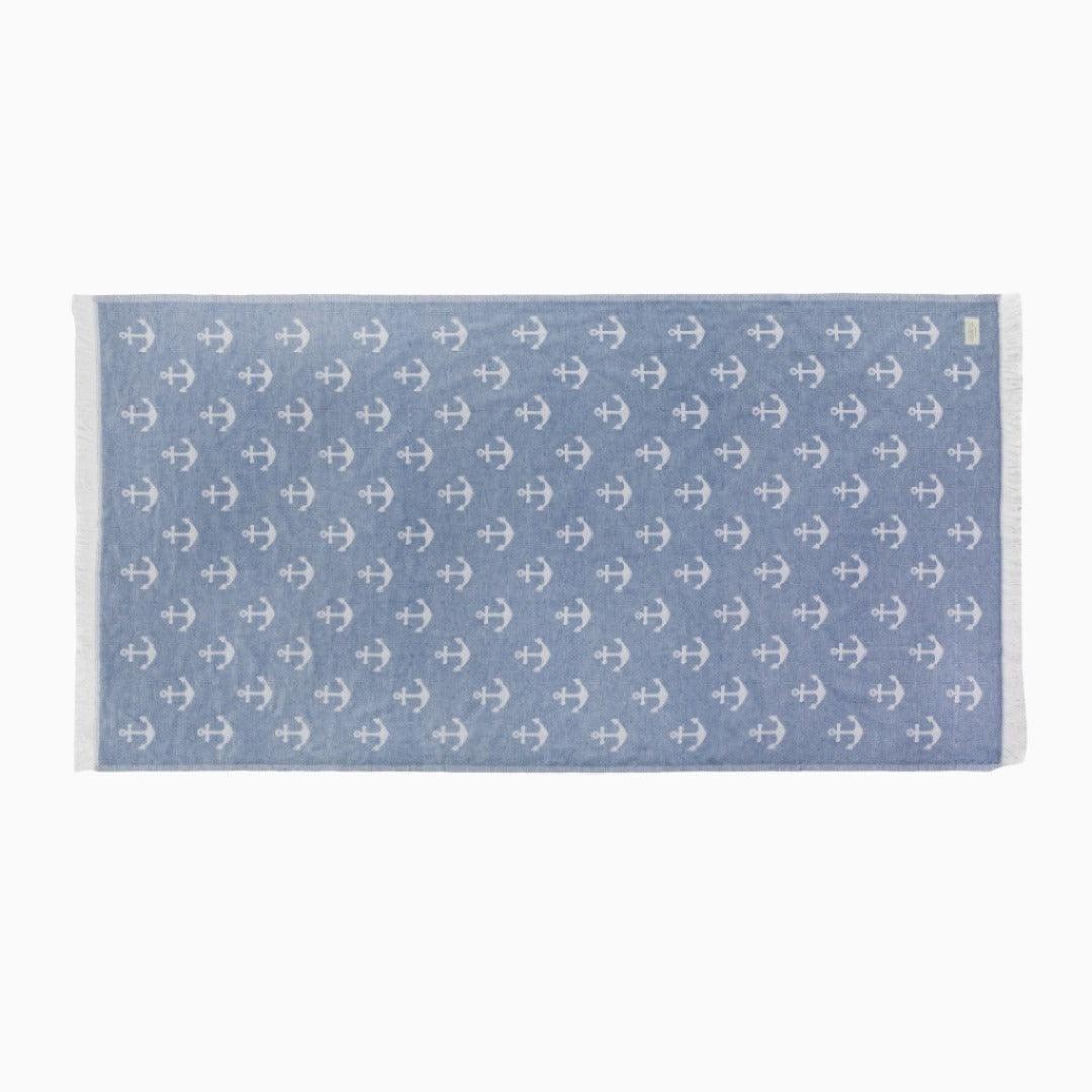 Luxurious Turkish Cotton Beach Towel - Anchor Design Blue - RQ-HVTV-GYI5 - Arconiz