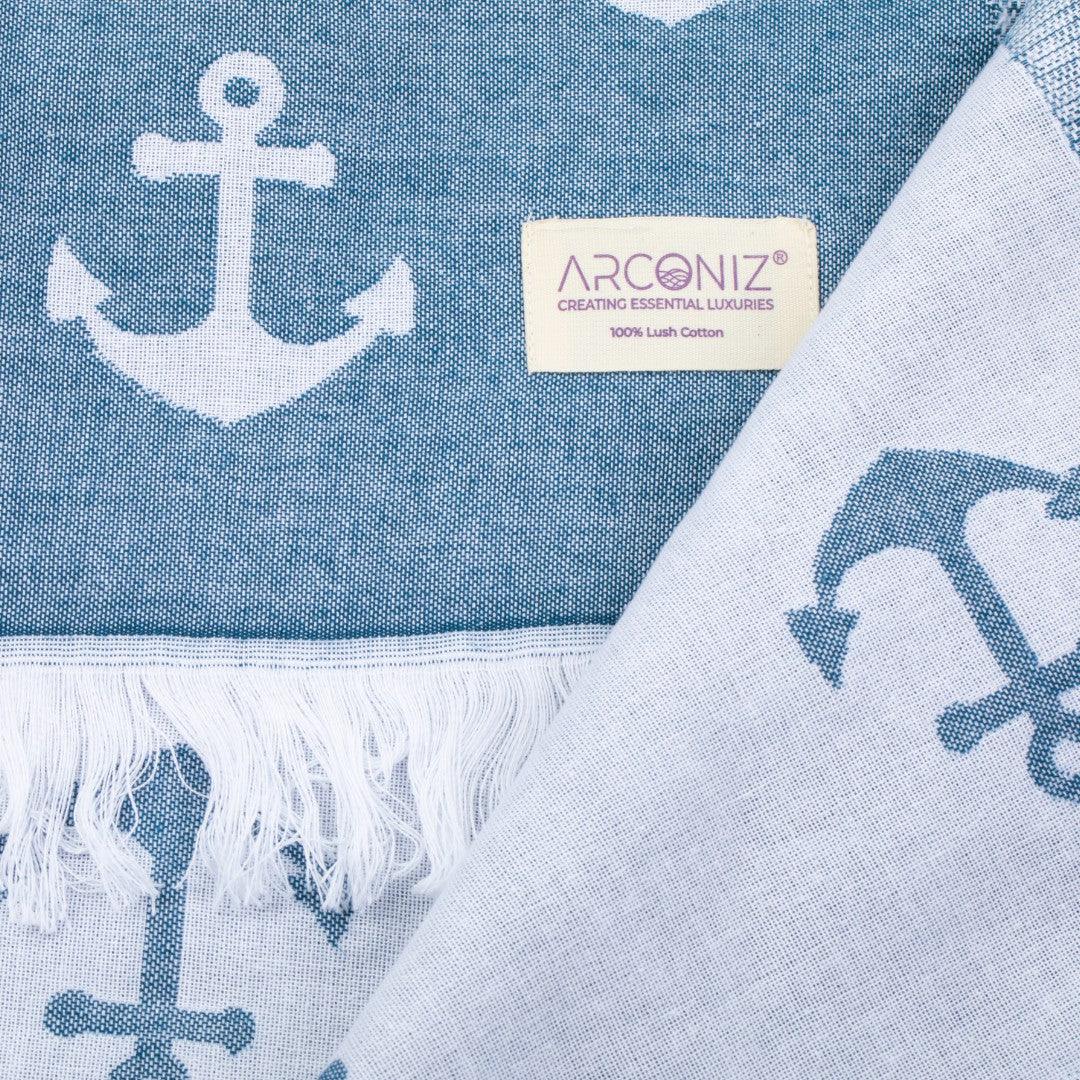 Luxurious Turkish Cotton Beach Towel - Anchor Design Blue - RQ-HVTV-GYI5 - Arconiz