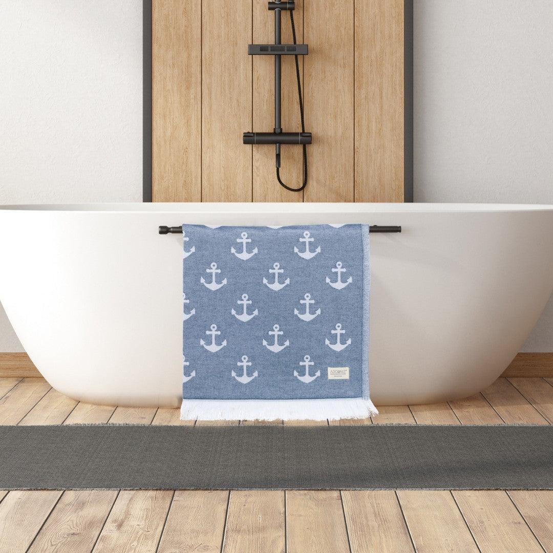 Luxurious Turkish Cotton Beach Towel - Anchor Design Blue - RQ-HVTV-GYI5 - Arconiz