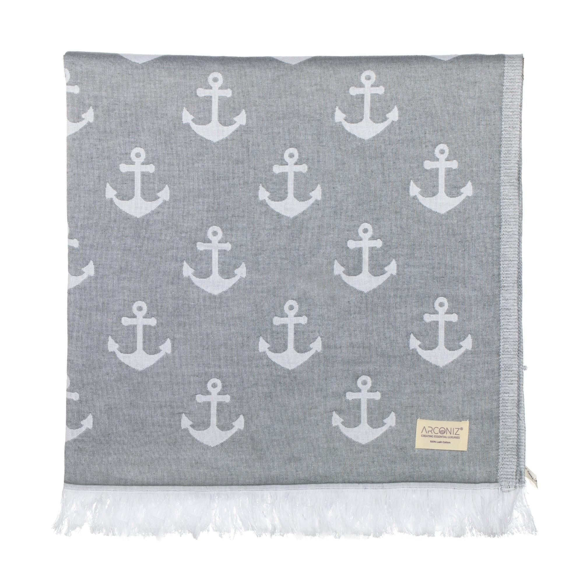 Luxurious Turkish Cotton Beach Towel - Anchor Design Grey - IN-NT05-GYQG - Arconiz