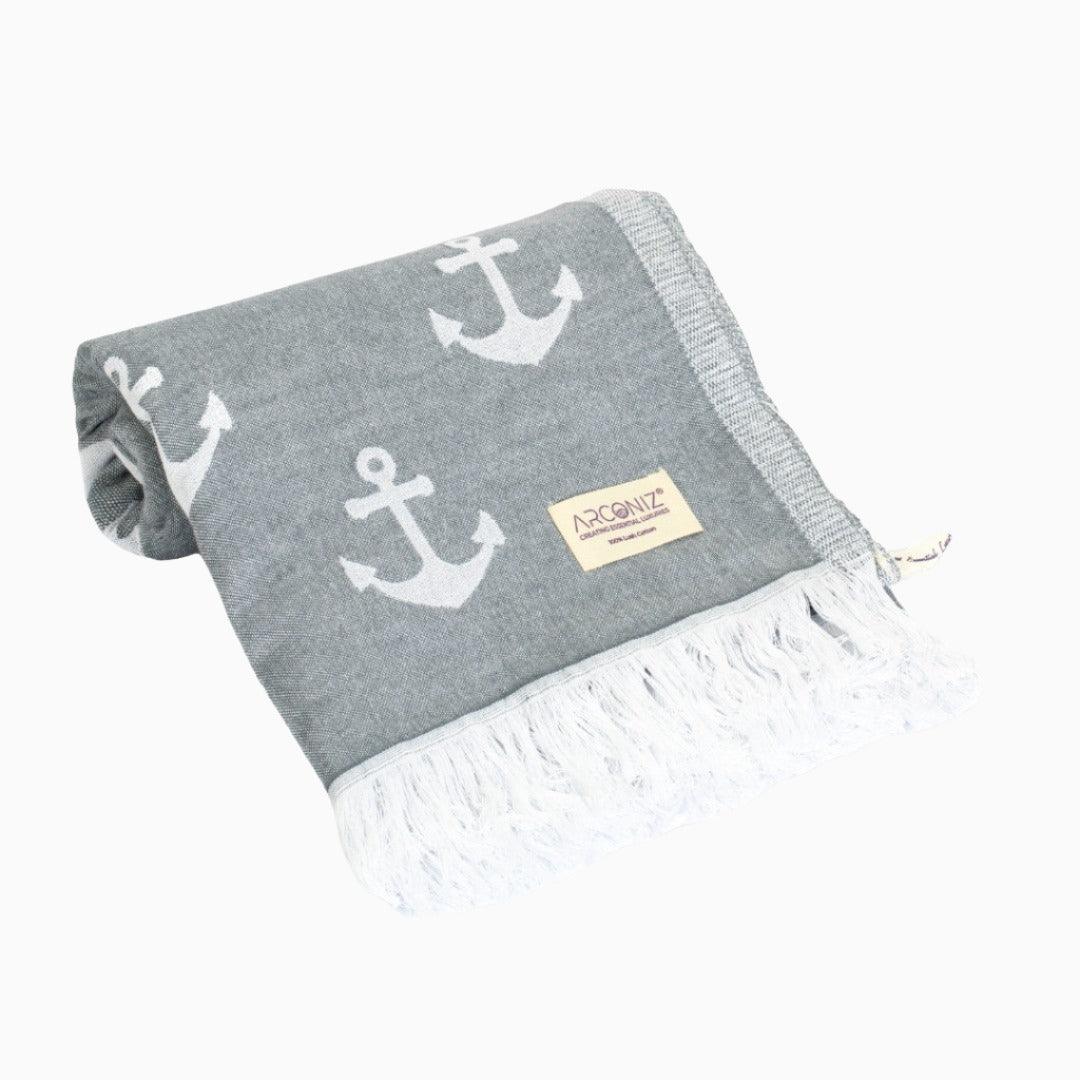 Luxurious Turkish Cotton Beach Towel - Anchor Design Grey - IN-NT05-GYQG - Arconiz