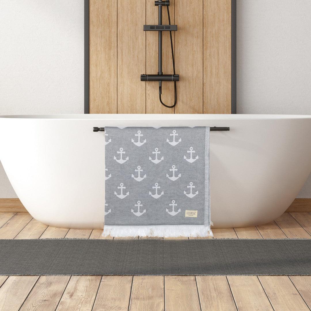 Luxurious Turkish Cotton Beach Towel - Anchor Design Grey - IN-NT05-GYQG - Arconiz