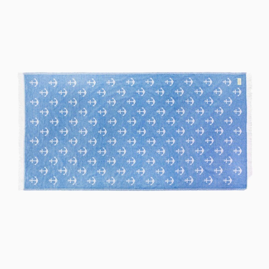 Luxurious Turkish Cotton Beach Towel - Anchor Design Light Blue - 6P-GOSB-RQAU - Arconiz