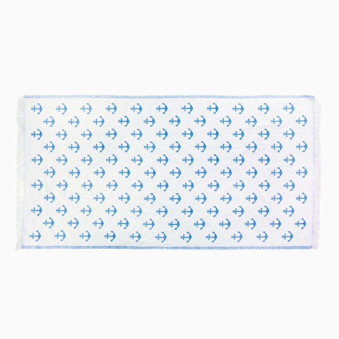 Luxurious Turkish Cotton Beach Towel - Anchor Design Light Blue - 6P-GOSB-RQAU - Arconiz