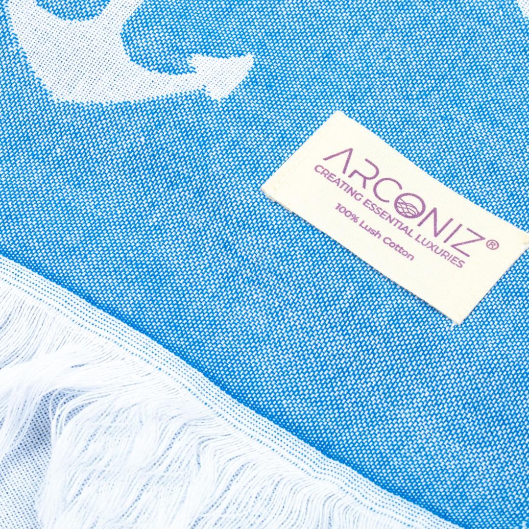 Luxurious Turkish Cotton Beach Towel - Anchor Design Light Blue - 6P-GOSB-RQAU - Arconiz