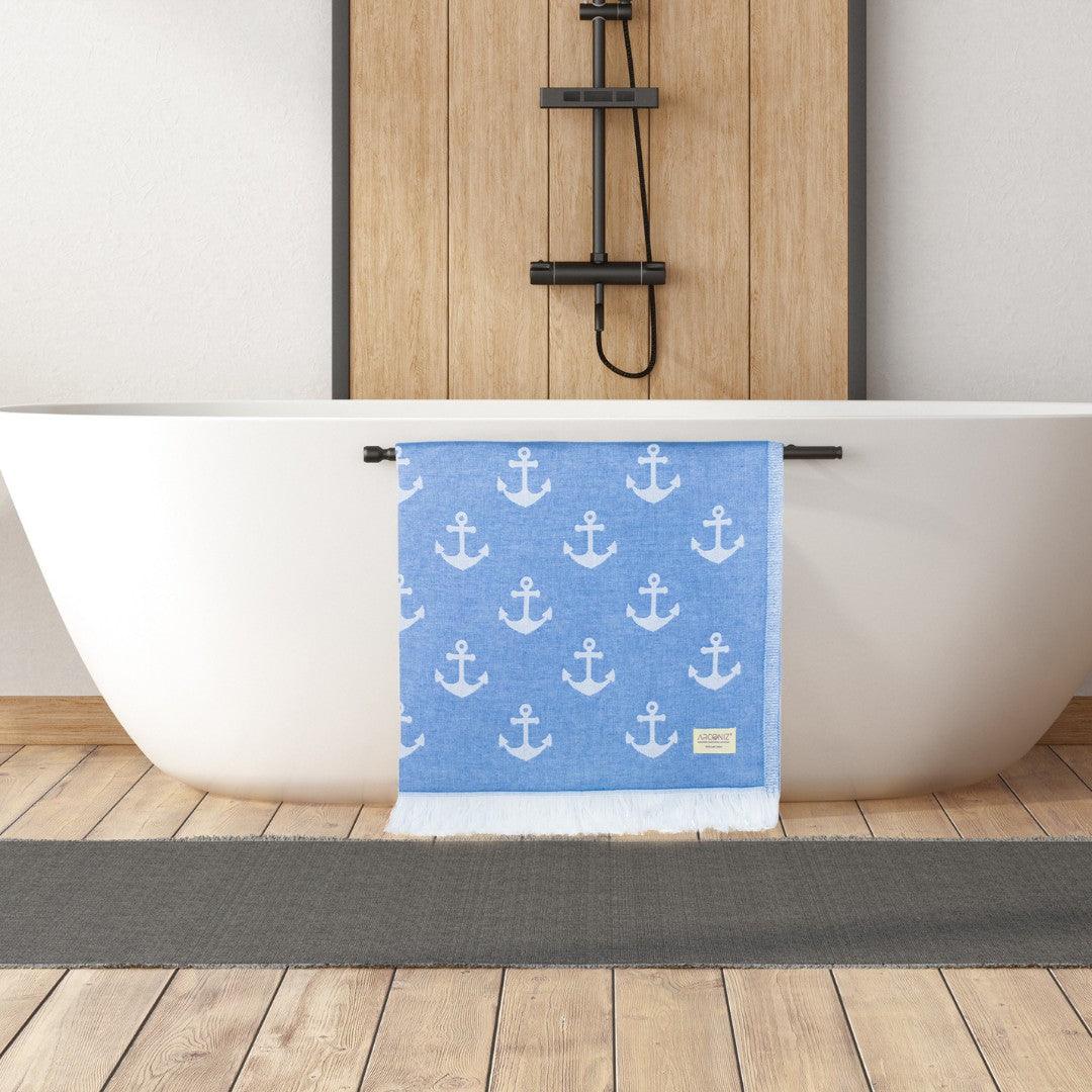 Luxurious Turkish Cotton Beach Towel - Anchor Design Light Blue - 6P-GOSB-RQAU - Arconiz