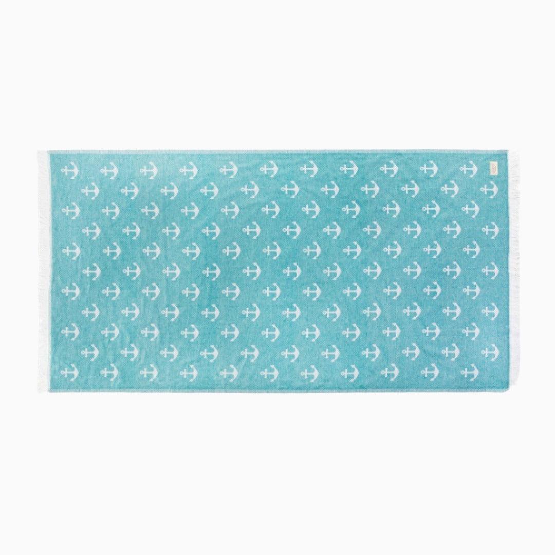 Luxurious Turkish Cotton Beach Towel - Anchor Design Teal Green - I1-1DJD-V4W9 - Arconiz