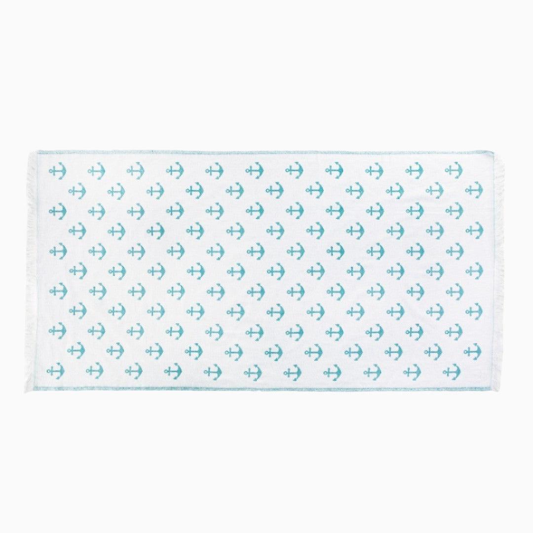 Luxurious Turkish Cotton Beach Towel - Anchor Design Teal Green - I1-1DJD-V4W9 - Arconiz