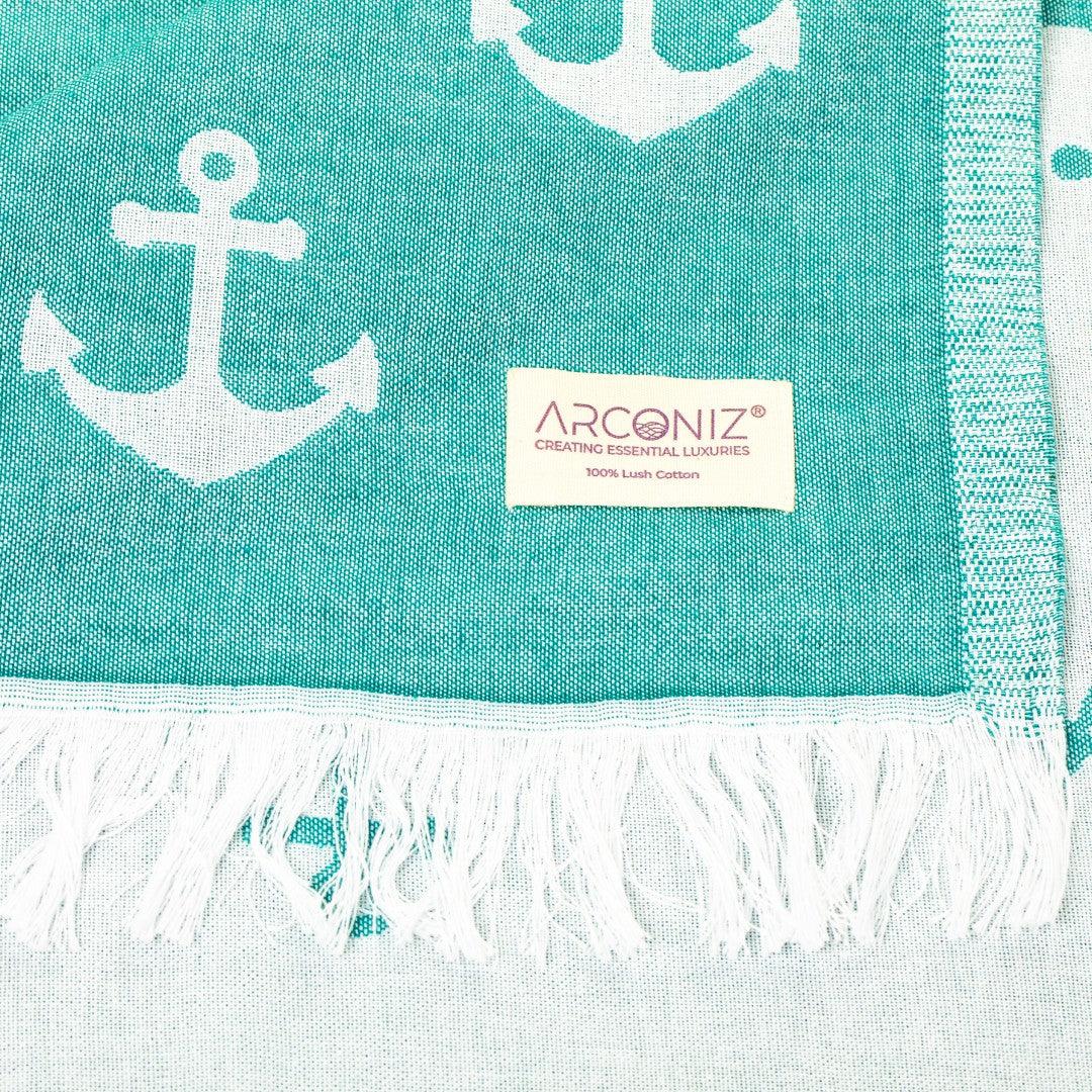 Luxurious Turkish Cotton Beach Towel - Anchor Design Teal Green - I1-1DJD-V4W9 - Arconiz