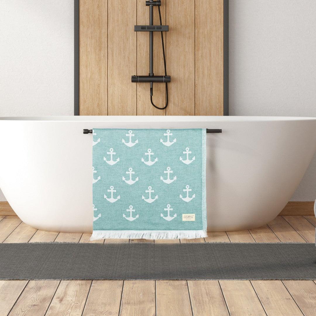 Luxurious Turkish Cotton Beach Towel - Anchor Design Teal Green - I1-1DJD-V4W9 - Arconiz
