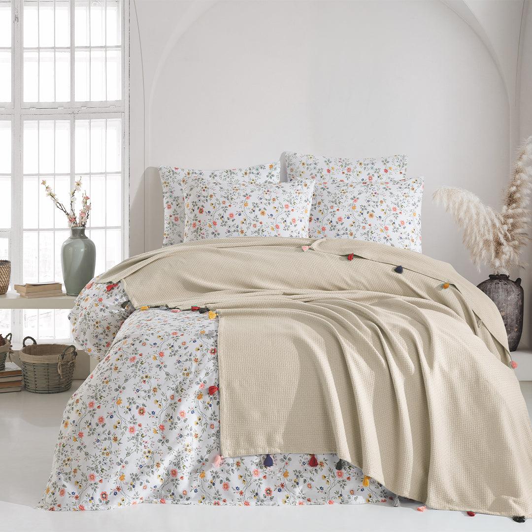 Premium Turkish Cotton Queen Blanket - Soft Pique Weave Light Beige - BBL-PIKE-BEI-80.96-1.1.1 - Arconiz