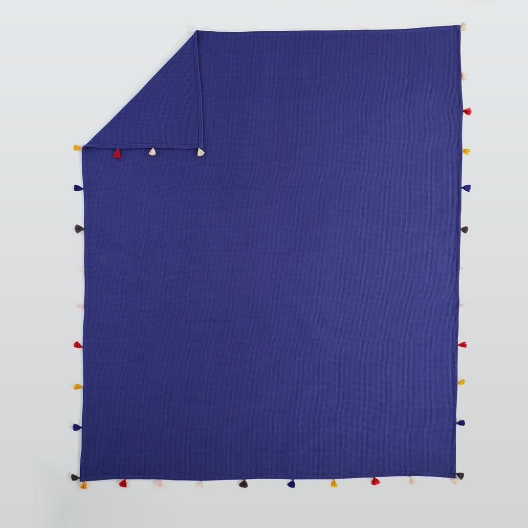 Premium Turkish Cotton Queen Blanket - Soft Pique Weave Indigo Blue - BBL-PIKE-BLU-80.96-1.4.1 - Arconiz