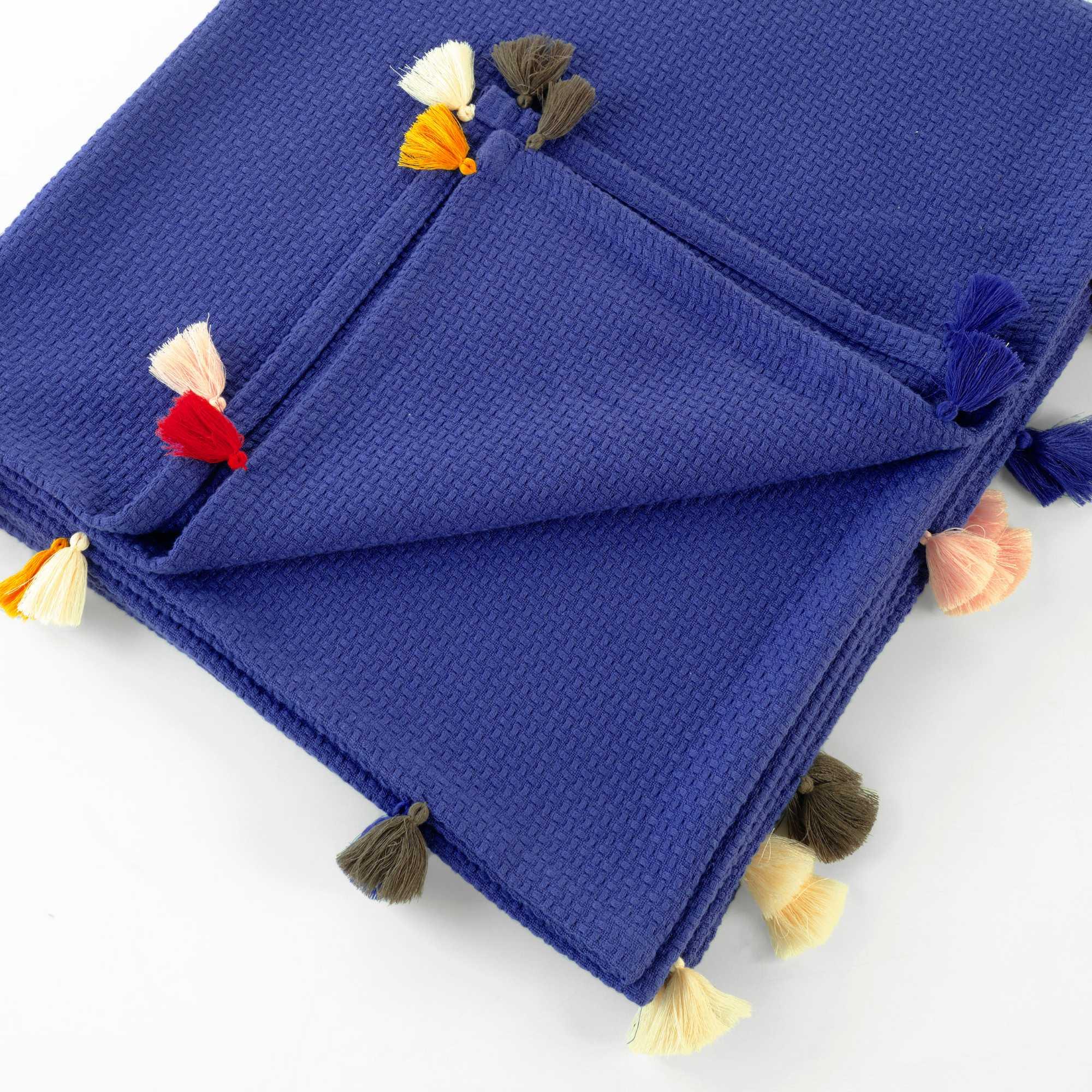 Premium Turkish Cotton Queen Blanket - Soft Pique Weave Indigo Blue - BBL-PIKE-BLU-80.96-1.4.1 - Arconiz