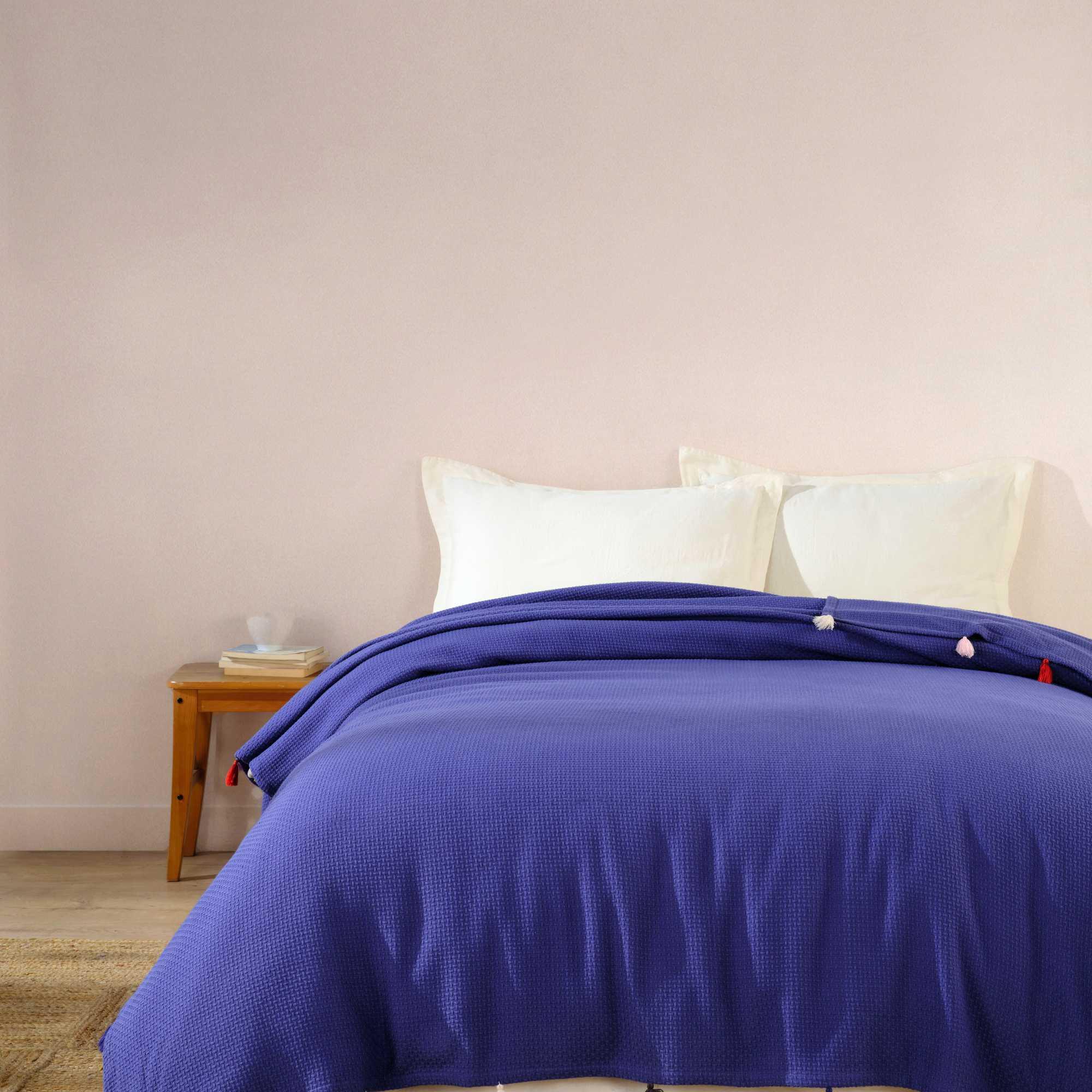 Premium Turkish Cotton Queen Blanket - Soft Pique Weave Indigo Blue - BBL-PIKE-BLU-80.96-1.4.1 - Arconiz