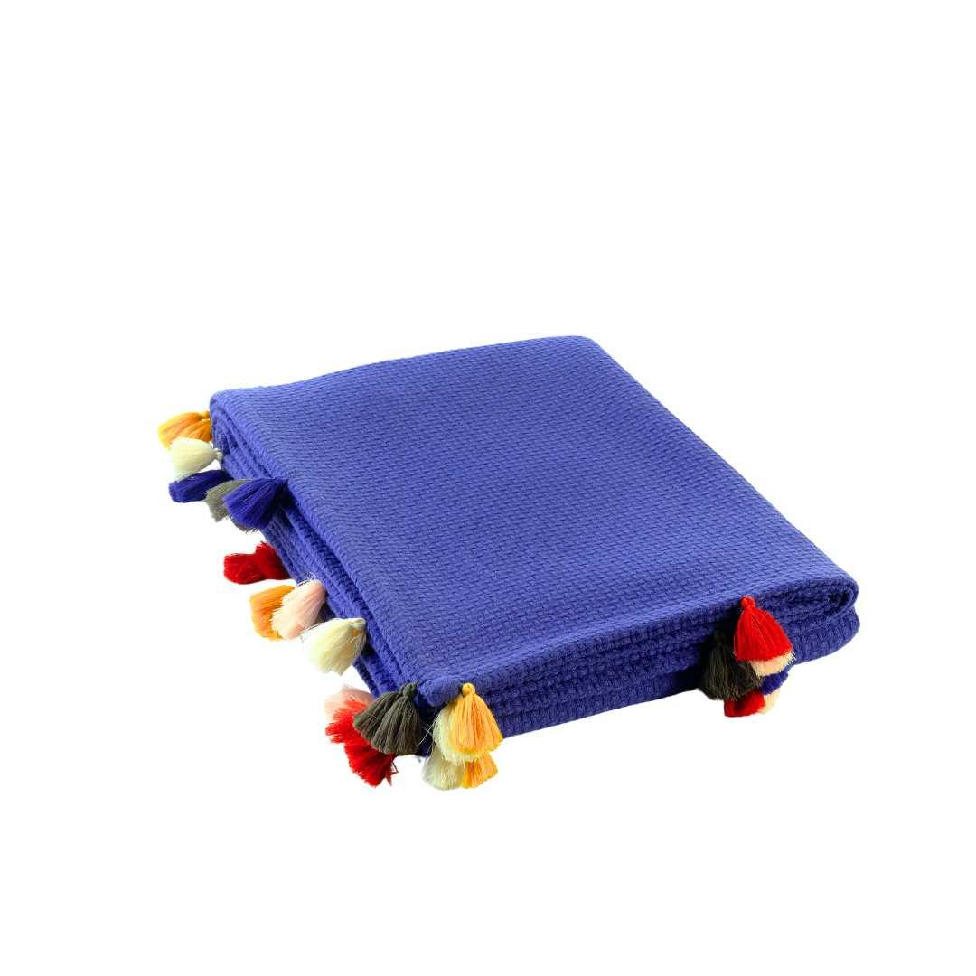 Premium Turkish Cotton Queen Blanket - Soft Pique Weave Indigo Blue - BBL-PIKE-BLU-80.96-1.4.1 - Arconiz