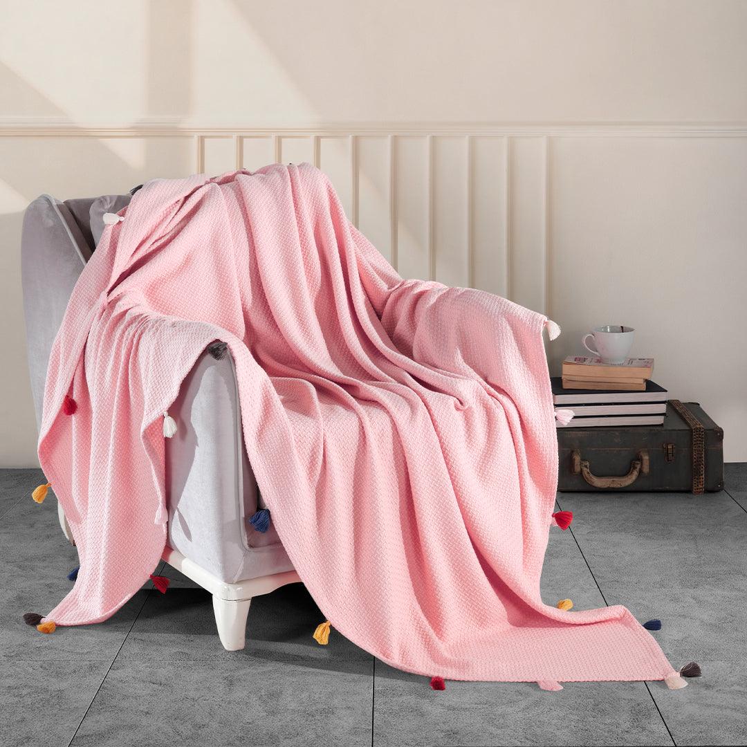 Premium Turkish Cotton Queen Blanket - Soft Pique Weave Pink - BBL-PIKE-PIN-80.96-1.2.1 - Arconiz