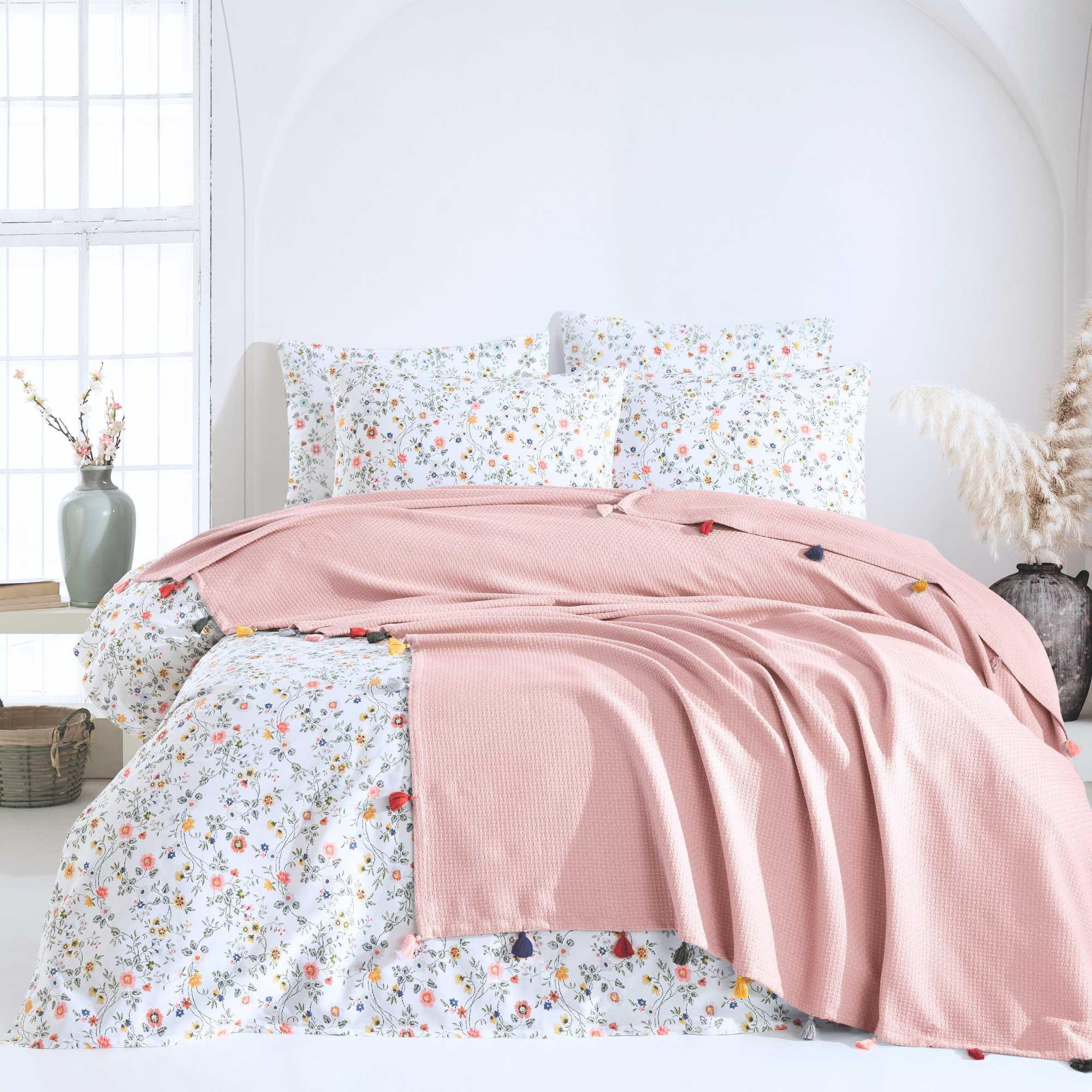 Premium Turkish Cotton Queen Blanket - Soft Pique Weave Pink - BBL-PIKE-PIN-80.96-1.2.1 - Arconiz