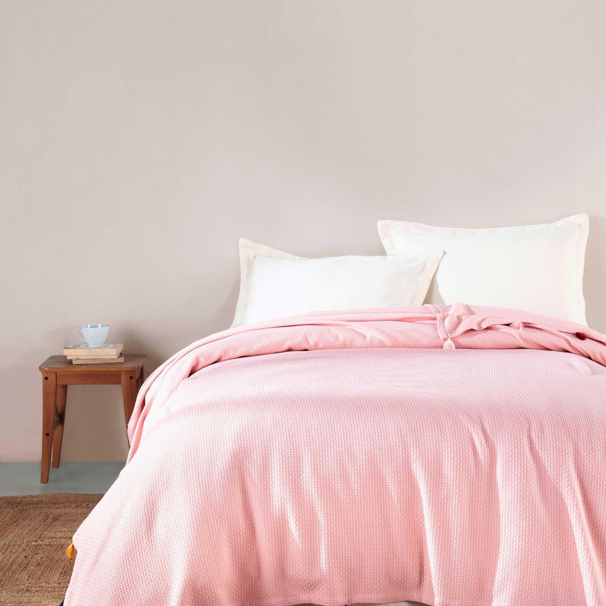 Premium Turkish Cotton Queen Blanket - Soft Pique Weave Pink - BBL-PIKE-PIN-80.96-1.2.1 - Arconiz