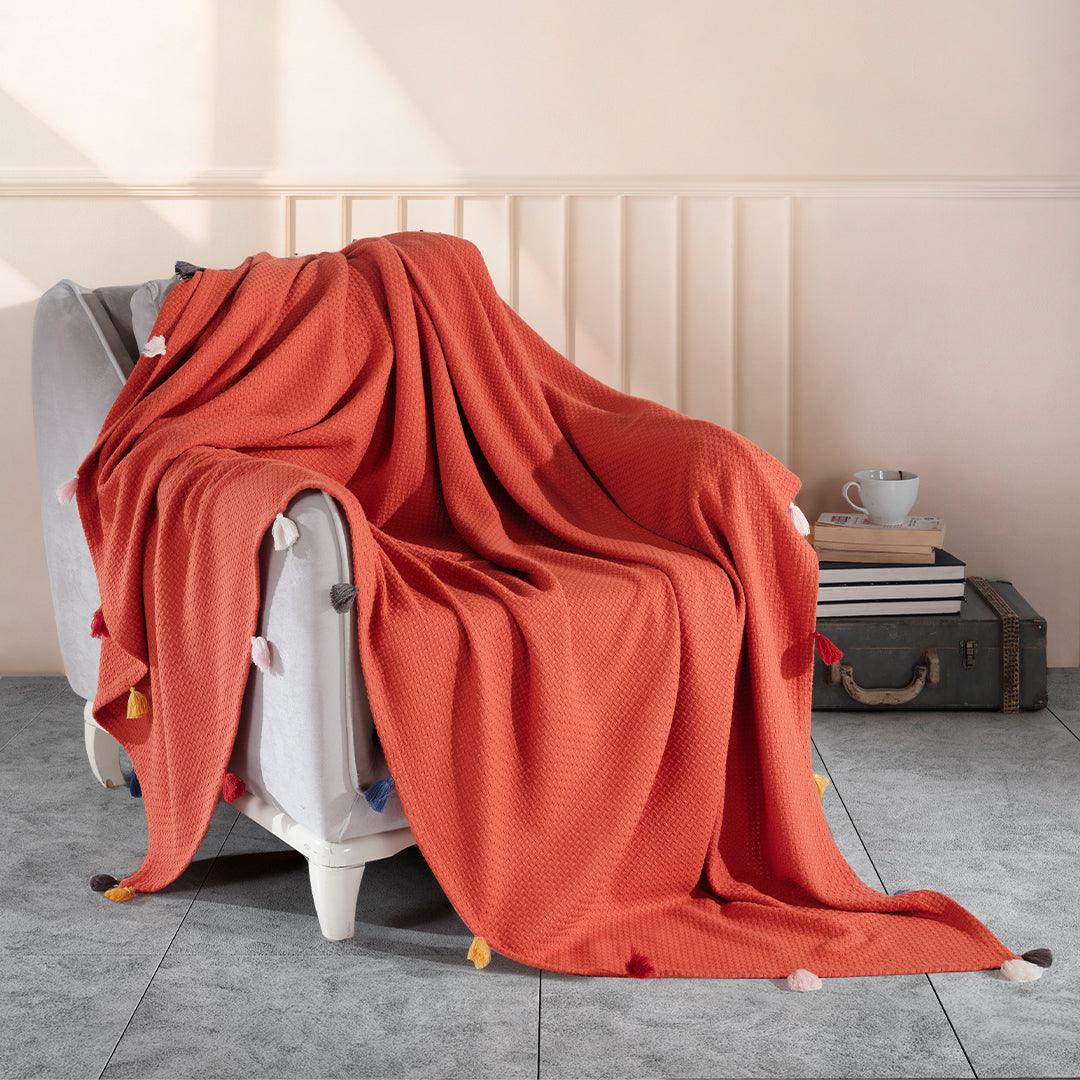 Premium Turkish Cotton Queen Blanket - Soft Pique Weave Burnt Orange - BBL-PIKE-TER-80.96-1.3.1 - Arconiz