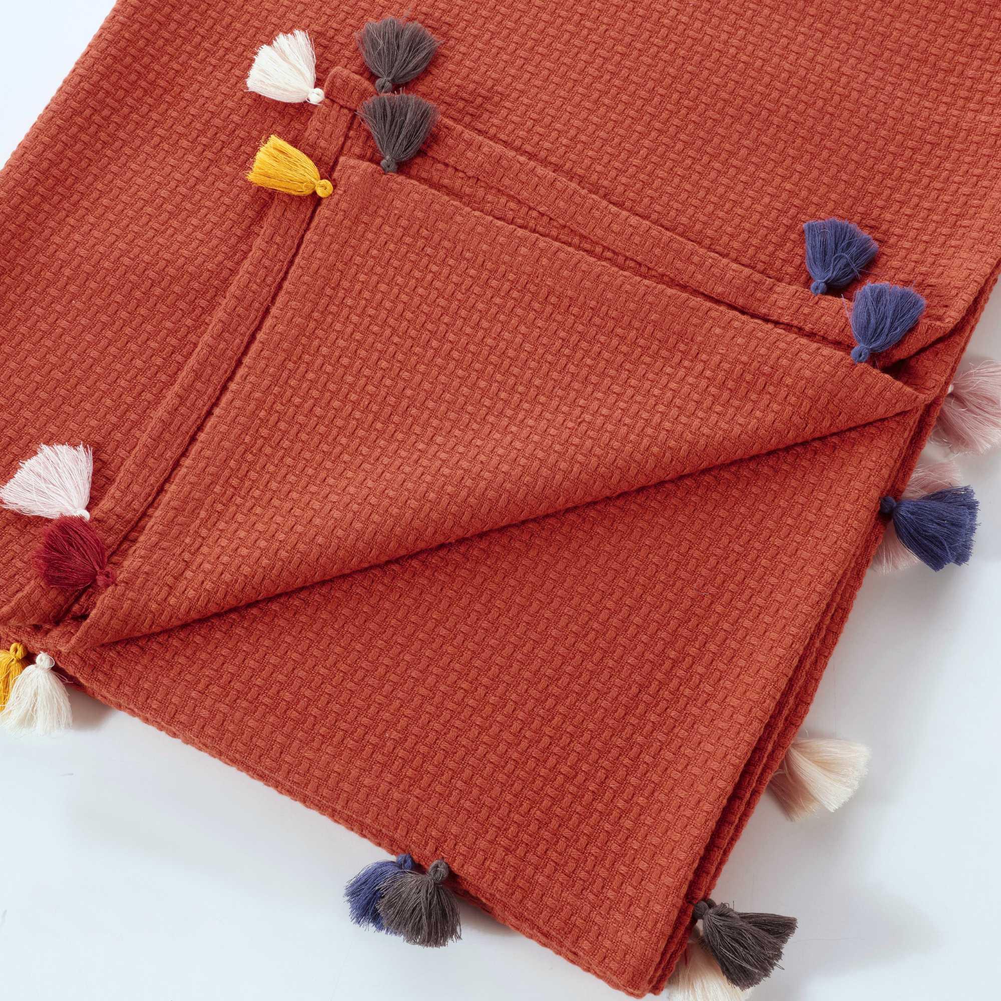 Premium Turkish Cotton Queen Blanket - Soft Pique Weave Burnt Orange - BBL-PIKE-TER-80.96-1.3.1 - Arconiz