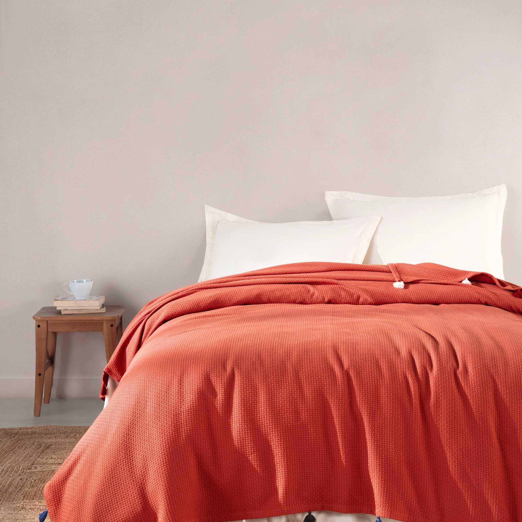 Premium Turkish Cotton Queen Blanket - Soft Pique Weave Burnt Orange - BBL-PIKE-TER-80.96-1.3.1 - Arconiz