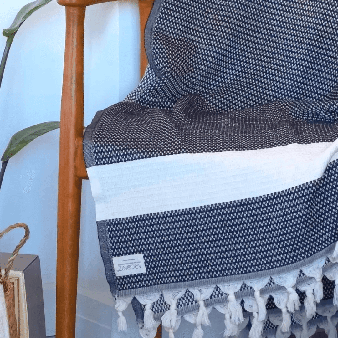 Luxurious Cotton Throw - Soft Boho Stripe Black - Bsk-Thr-1317-1U - Black - Arconiz