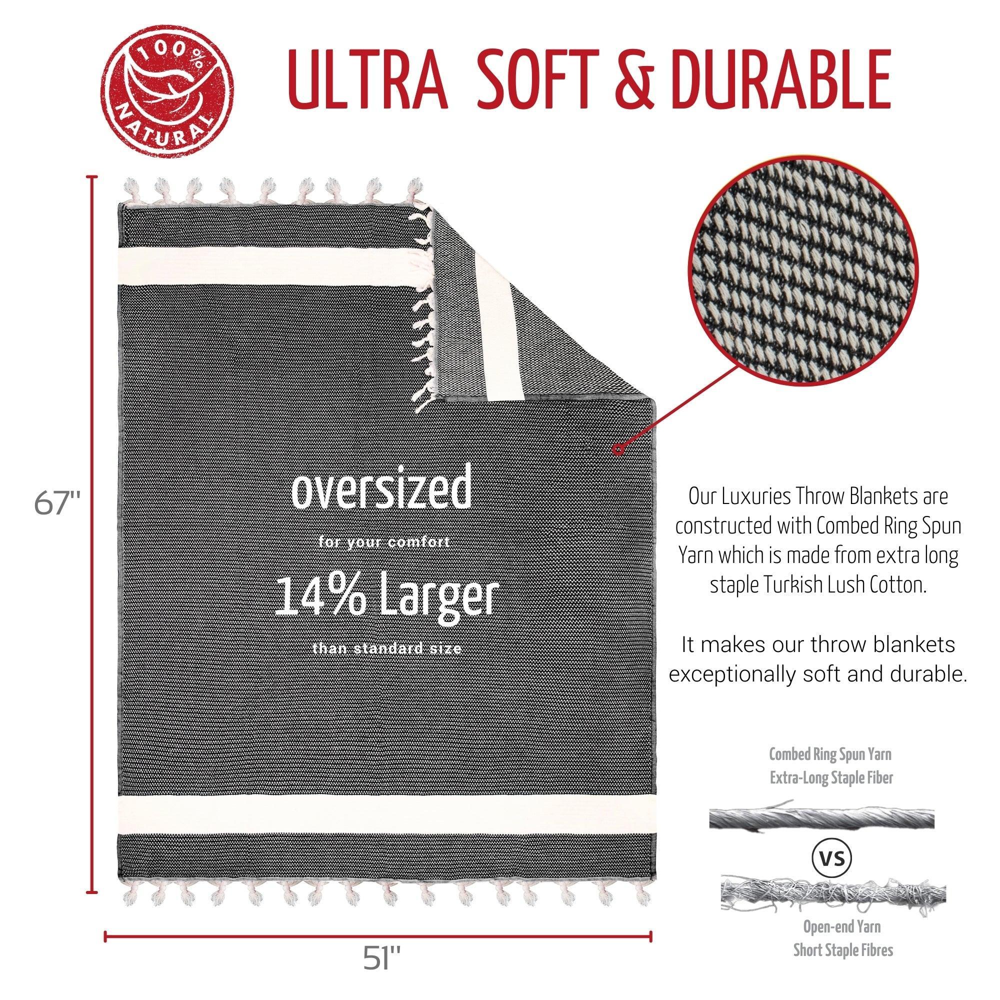 Luxurious Cotton Throw - Soft Boho Stripe Black - Bsk-Thr-1317-1U - Black - Arconiz