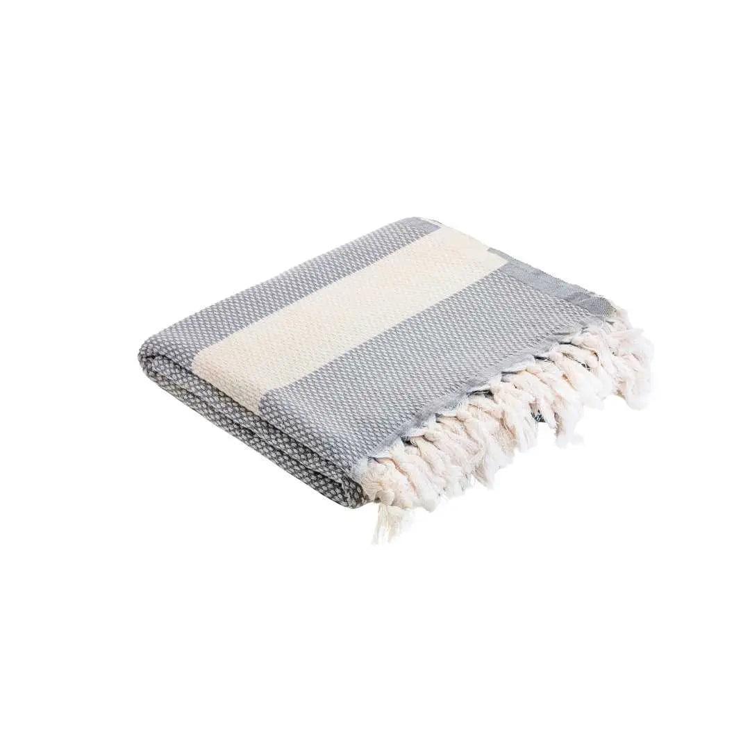 Luxurious Cotton Throw - Soft Boho Stripe Light Grey - Bsk-Thr-1317-1U - Light Grey - Arconiz