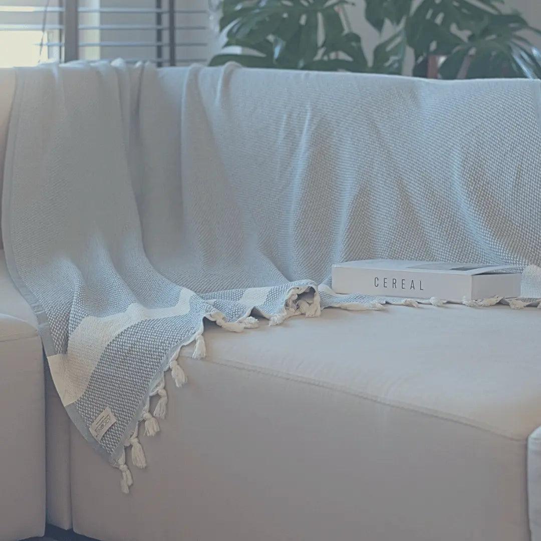 Luxurious Cotton Throw - Soft Boho Stripe Light Grey - Bsk-Thr-1317-1U - Light Grey - Arconiz