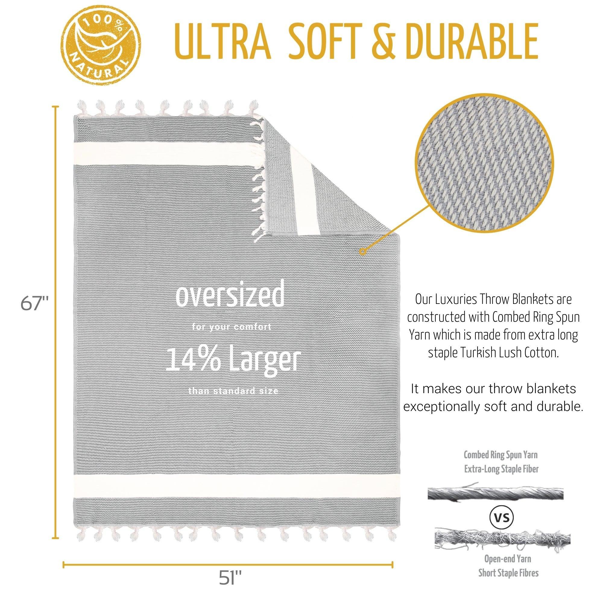 Luxurious Cotton Throw - Soft Boho Stripe Light Grey - Bsk-Thr-1317-1U - Light Grey - Arconiz