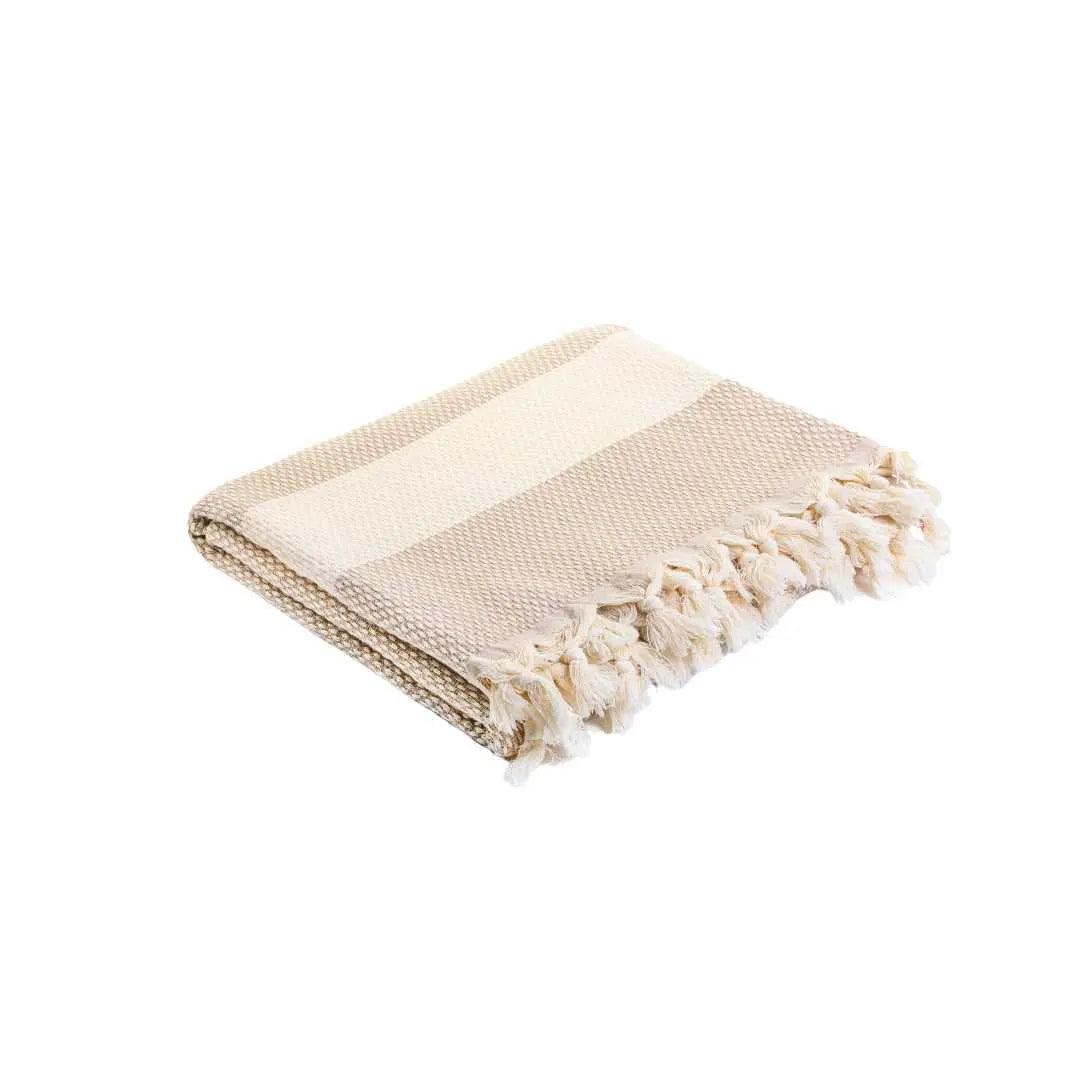Luxurious Cotton Throw - Soft Boho Stripe Beige - Bsk-Thr-1317-1U - Beige - Arconiz