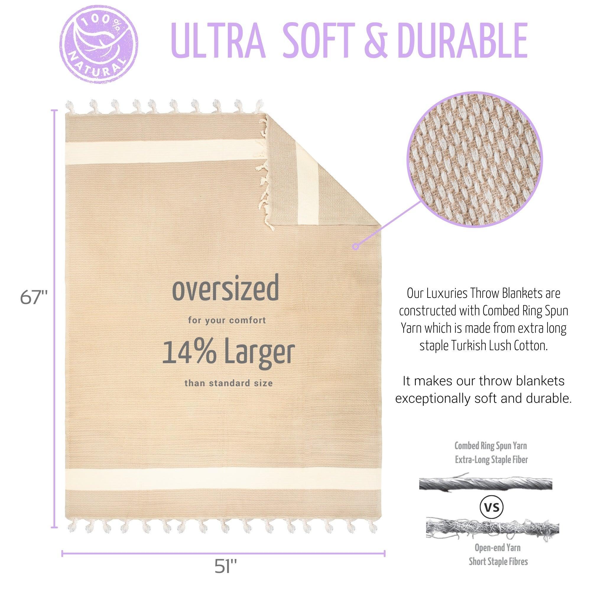 Luxurious Cotton Throw - Soft Boho Stripe Beige - Bsk-Thr-1317-1U - Beige - Arconiz