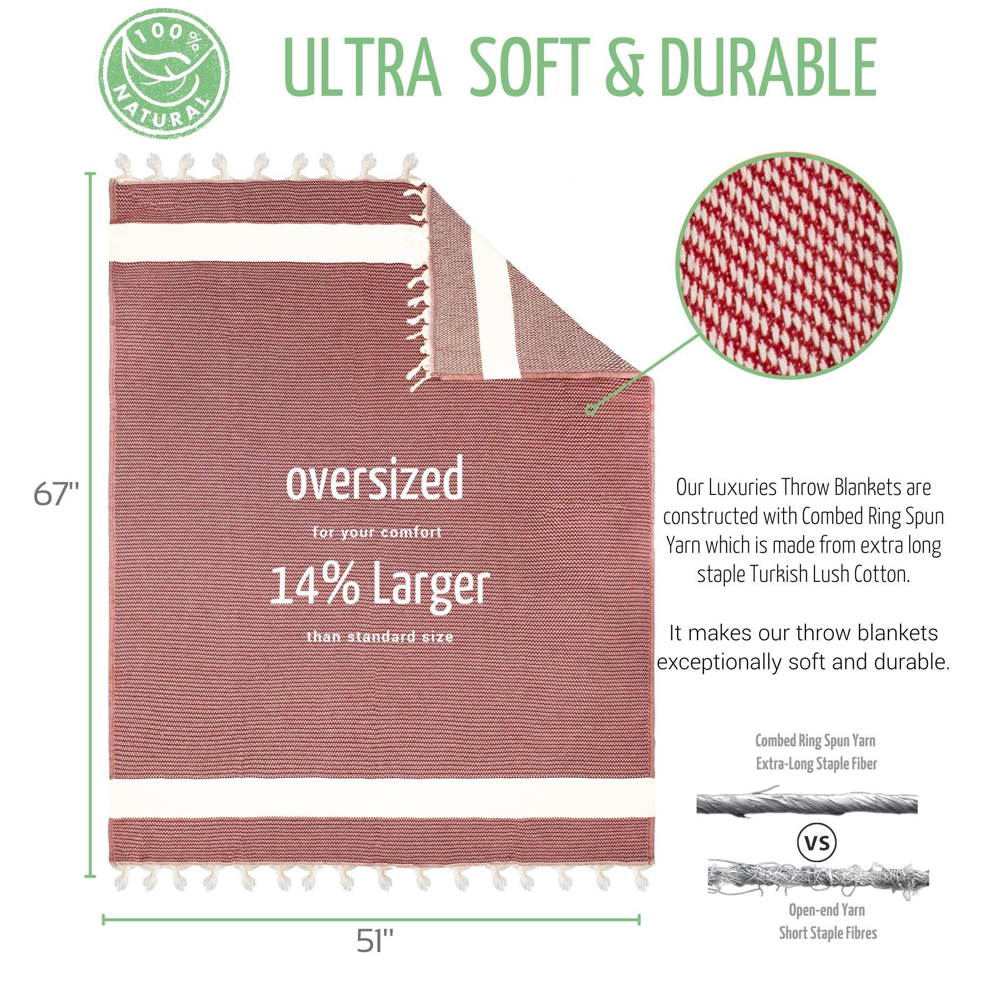 Luxurious Cotton Throw - Soft Boho Stripe Burgundy - Bsk-Thr-1317-1U - Burg - Arconiz