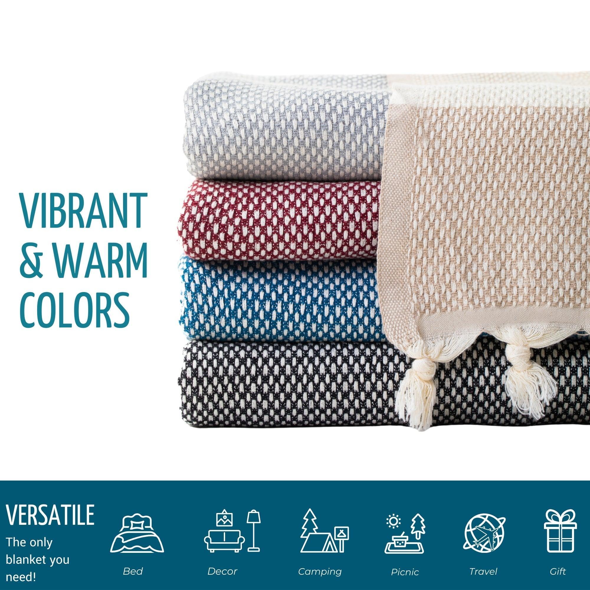 Luxurious Cotton Throw - Soft Boho Stripe Burgundy - Bsk-Thr-1317-1U - Burg - Arconiz