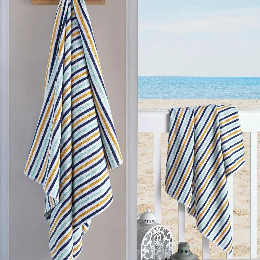 Cabana Beach Turkish Cotton Towel Terry Striped Single Aqua - CIZ-AQUA-39.59-1.2.1 - Arconiz