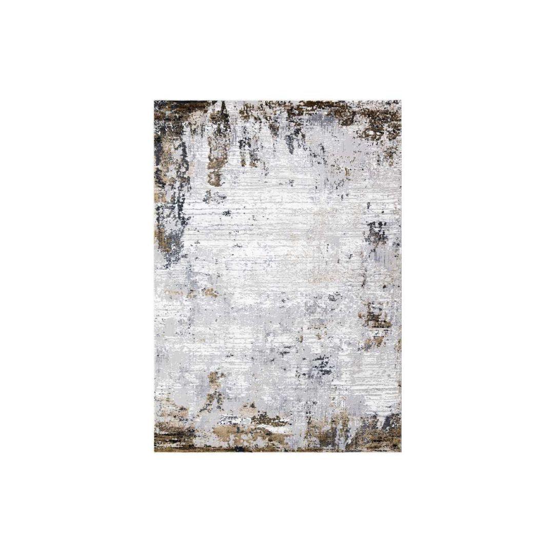 Modern Abstract Area Rug White Gray Gold, High Pile Height - DIA-10271-BRO-5X7-5.1 - Arconiz