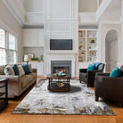 Modern Abstract Area Rug White Gray Gold, High Pile Height - DIA-10271-BRO-5X7-5.1 - Arconiz