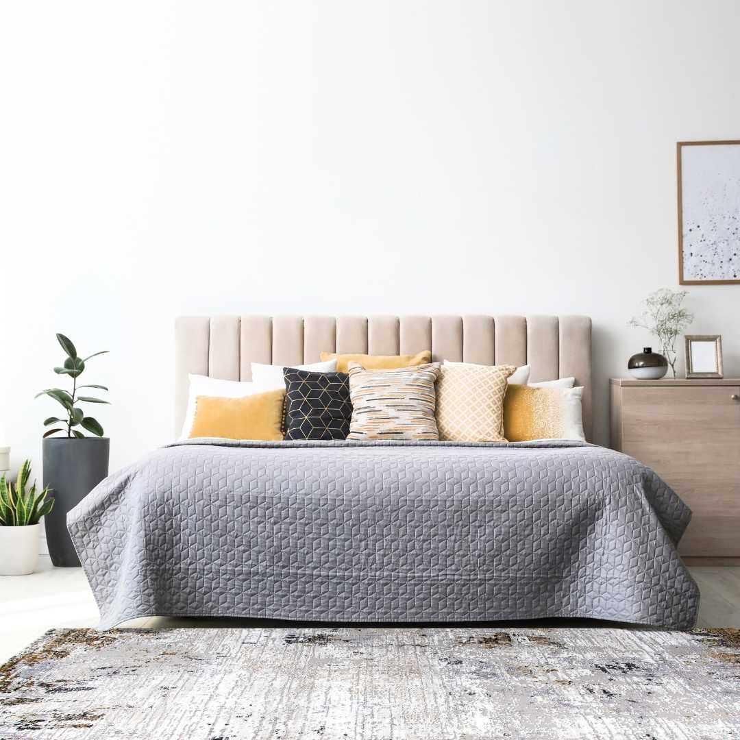 Modern Abstract Area Rug White Gray Gold, High Pile Height - DIA-10271-BRO-5X7-5.1 - Arconiz