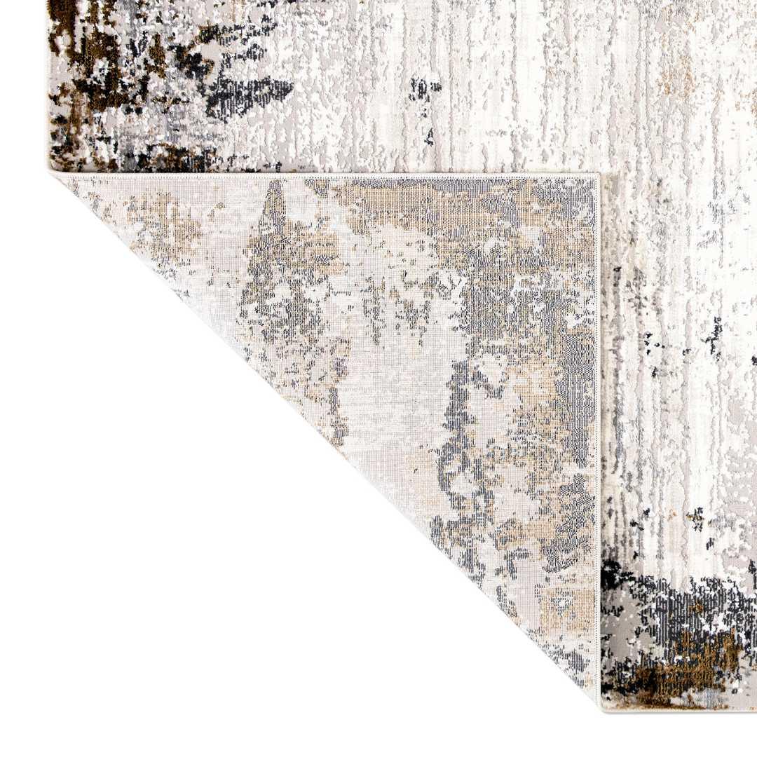 Modern Abstract Area Rug White Gray Gold, High Pile Height - DIA-10271-BRO-5X7-5.1 - Arconiz