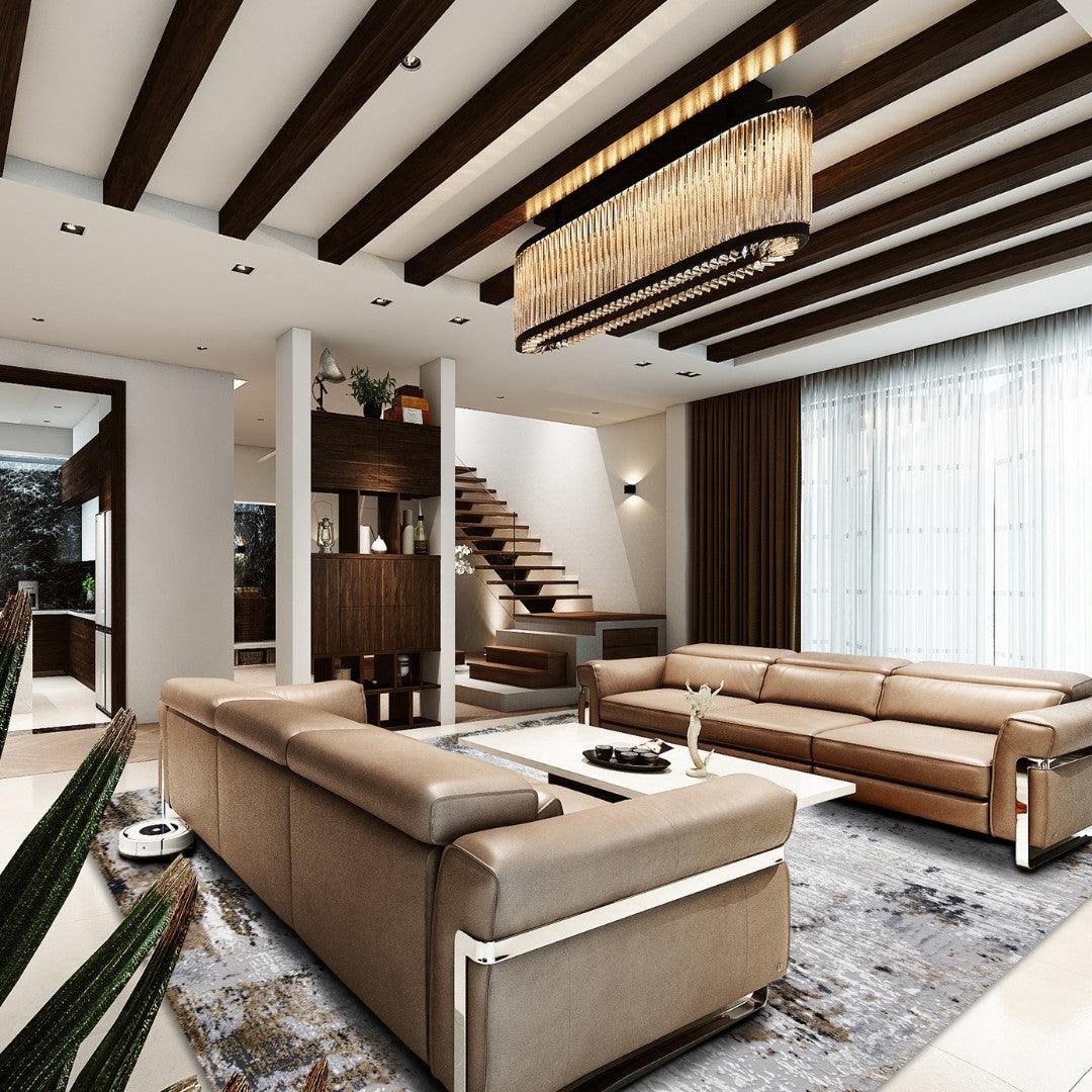 Modern Abstract Area Rug White Gray Gold, High Pile Height - DIA-10271-BRO-5X7-5.1 - Arconiz