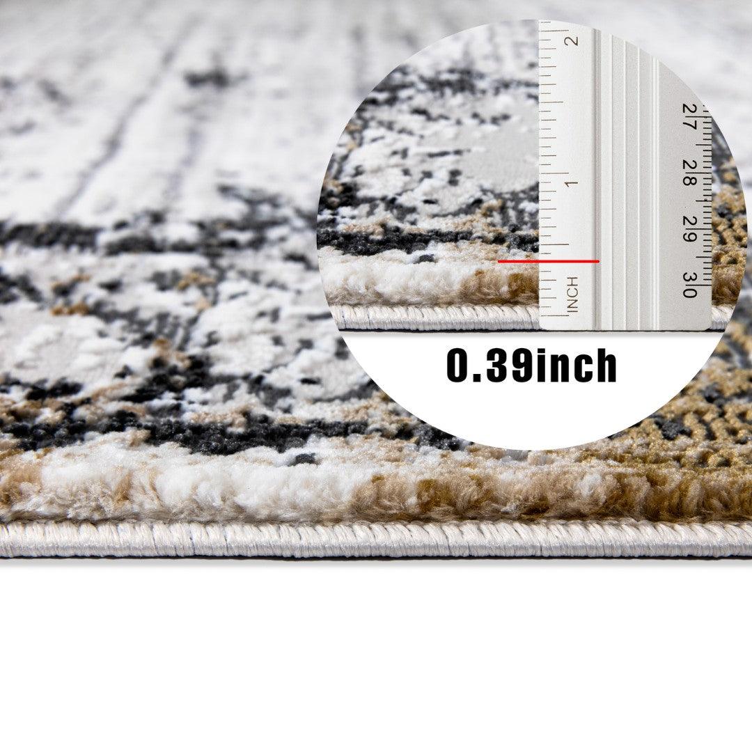 Modern Abstract Area Rug White Gray Gold, High Pile Height - DIA-10271-BRO-5X7-5.1 - Arconiz