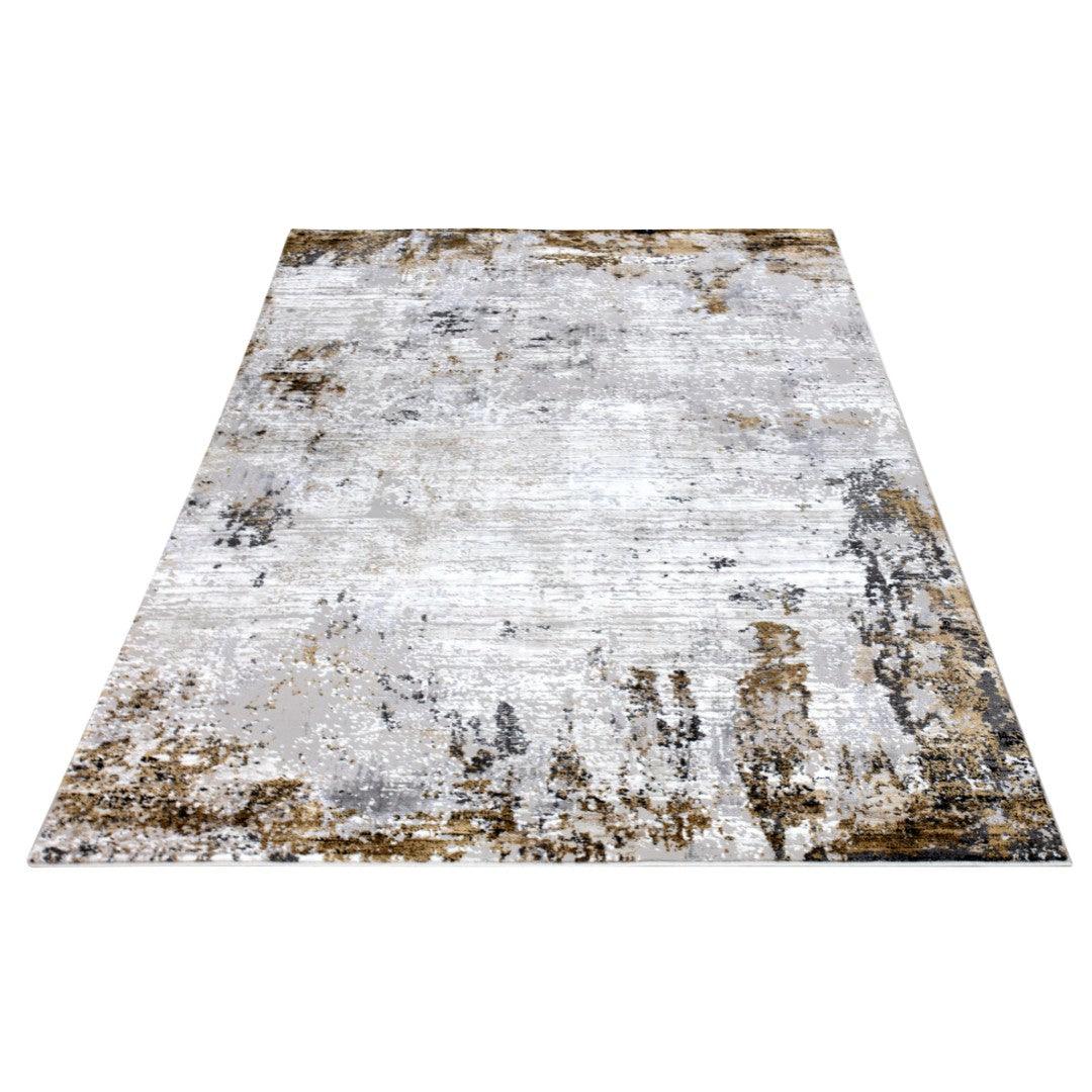 Modern Abstract Area Rug White Gray Gold, High Pile Height - DIA-10271-BRO-5X7-5.1 - Arconiz