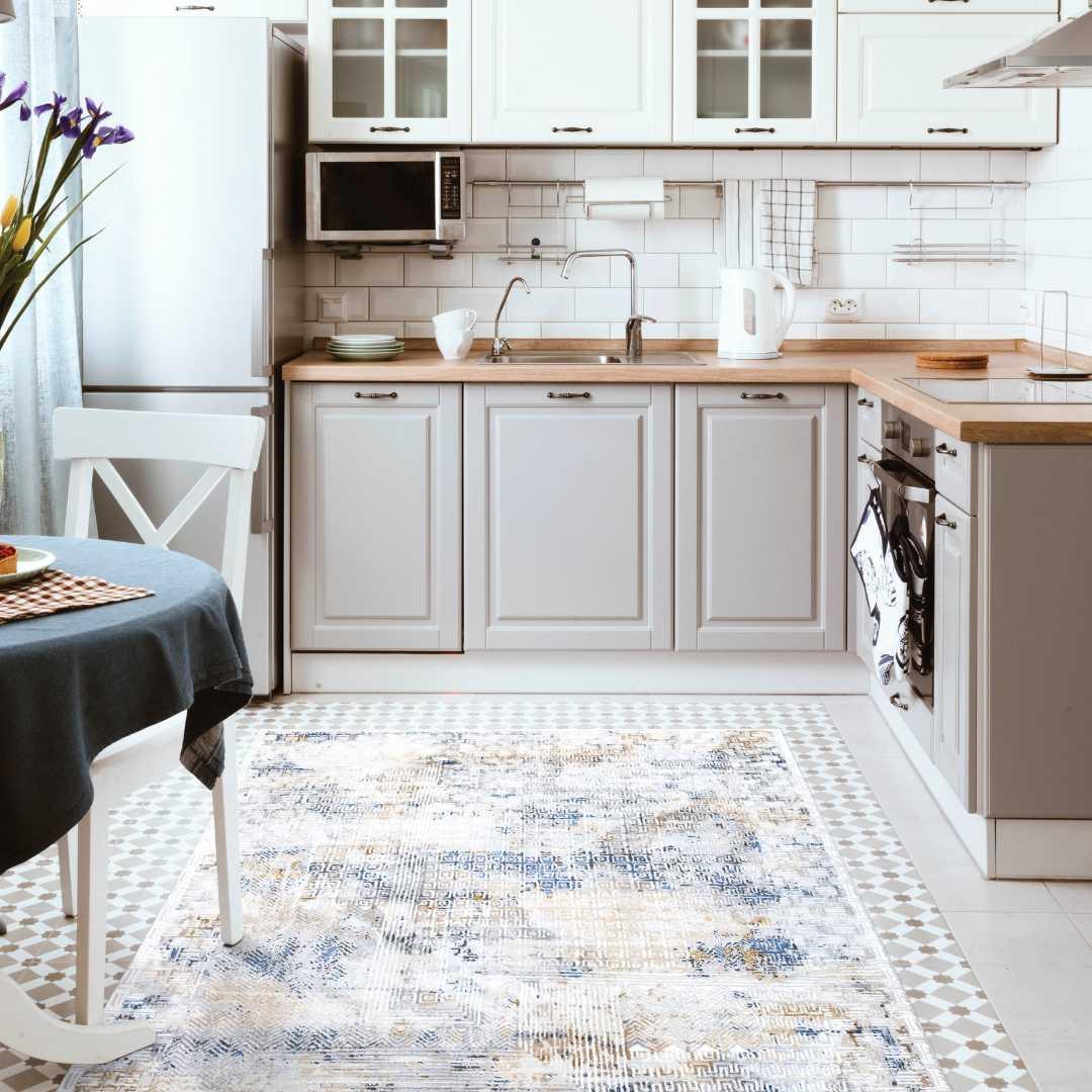 Modern Abstract Area Rug, Blue and Gray Geometric - DIA-23239-MUL-5X7-5.1 - Arconiz