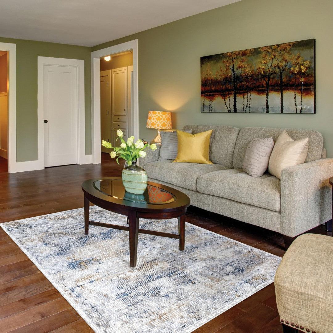 Modern Abstract Area Rug, Blue and Gray Geometric - DIA-23239-MUL-5X7-5.1 - Arconiz