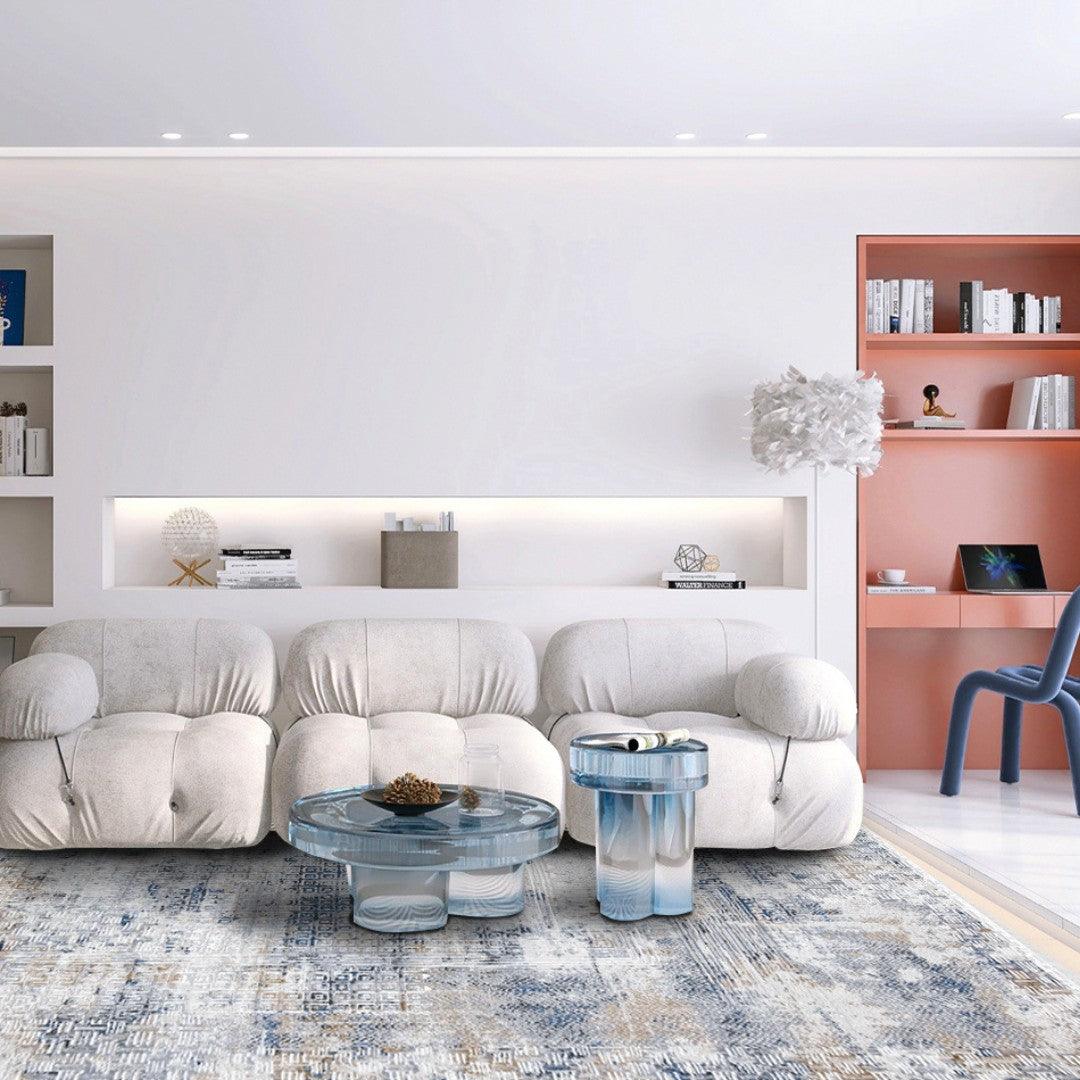 Modern Abstract Area Rug, Blue and Gray Geometric - DIA-23239-MUL-5X7-5.1 - Arconiz